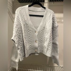 bluish gray cropped button-up cardigan